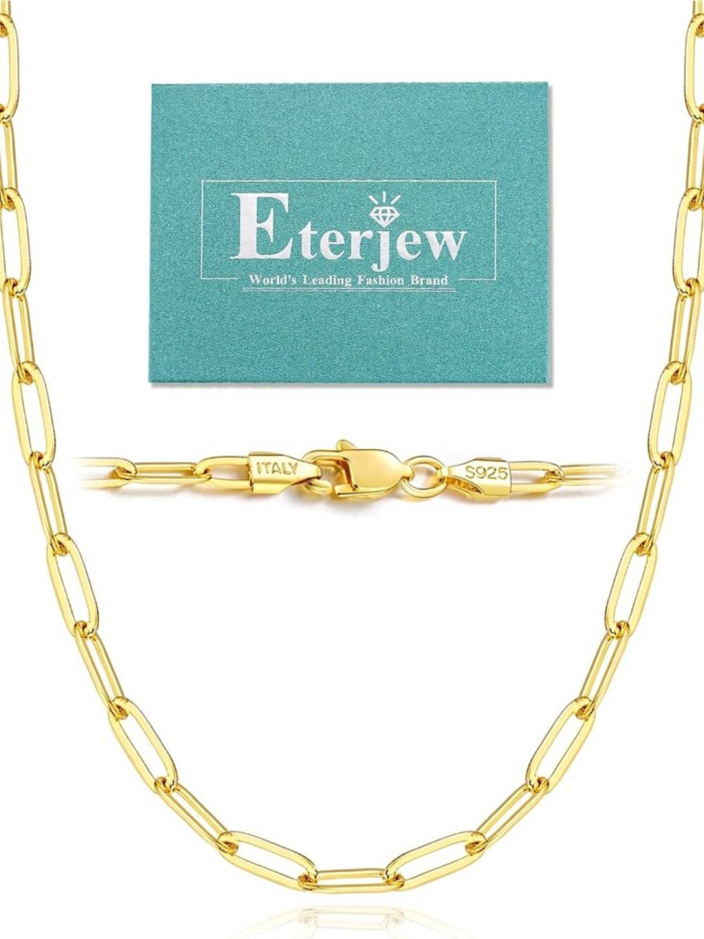 Elegant 18K Gold Plated & Sterling Silver Paperclip Chain Necklace for Women